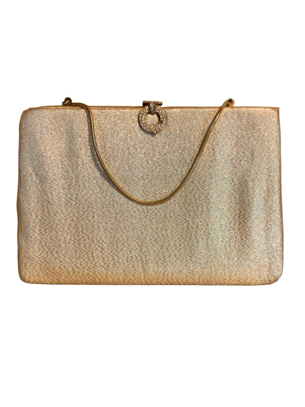 VINTAGE 1960'S  HL GOLD & SILVER EVENING BAG WITH RHINESTONE CLASP